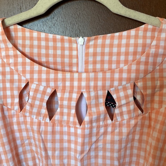 Gingham orange and white tea length retro style dress. - Picture 4 of 6